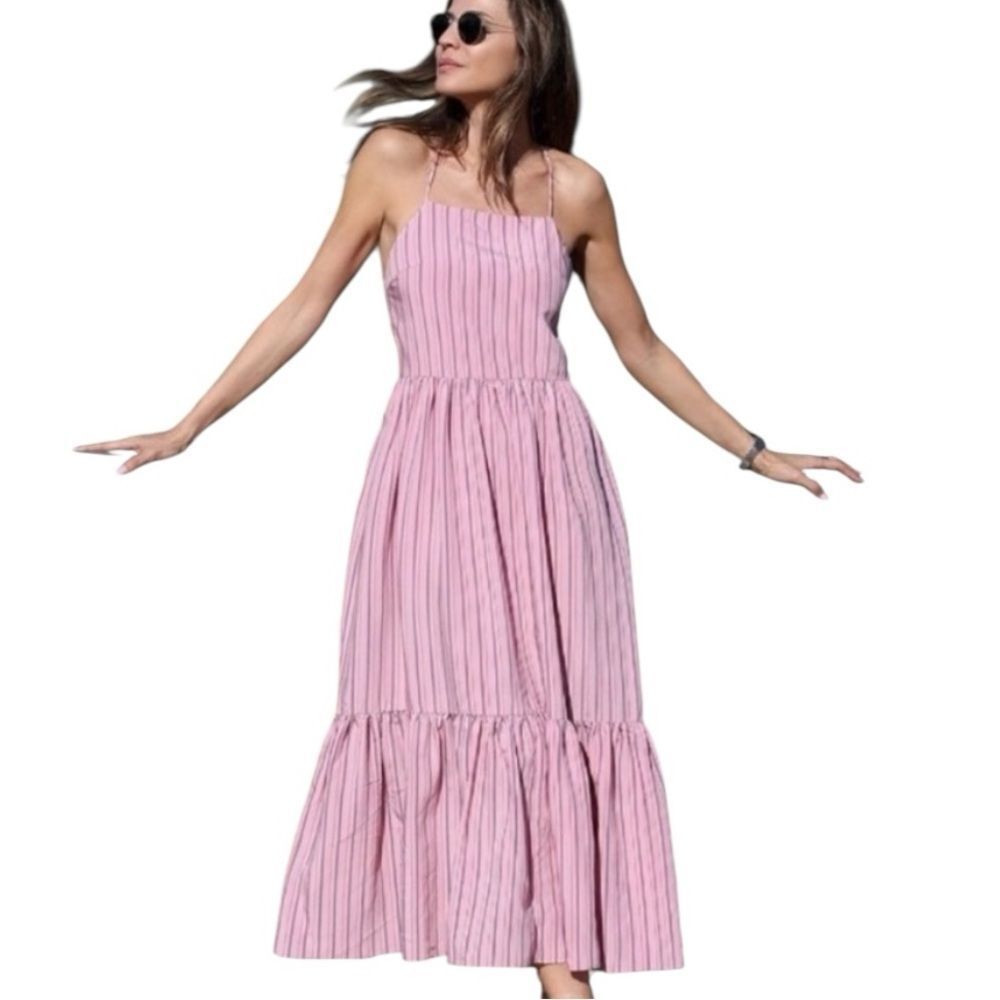 Zara Pink Striped Midi Dress